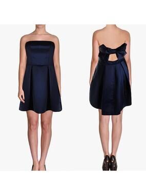 Jill Stuart Navy Satin Back Cut Out Bow Strapless Special Occasion Dress Size 0